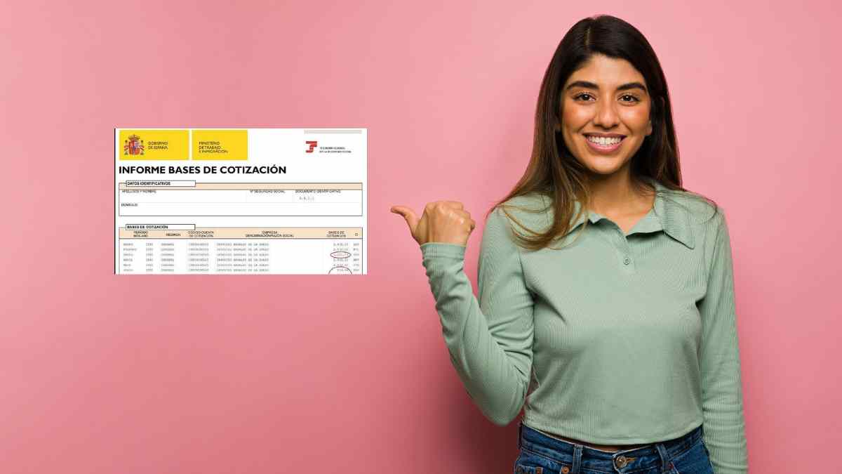 Mujer señalando informe bases de cotización Seguridad Social.