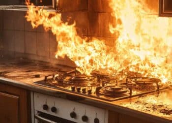 Incendio en una cocina por electrodoméstico en mal uso.