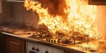 Incendio en una cocina por electrodoméstico en mal uso.