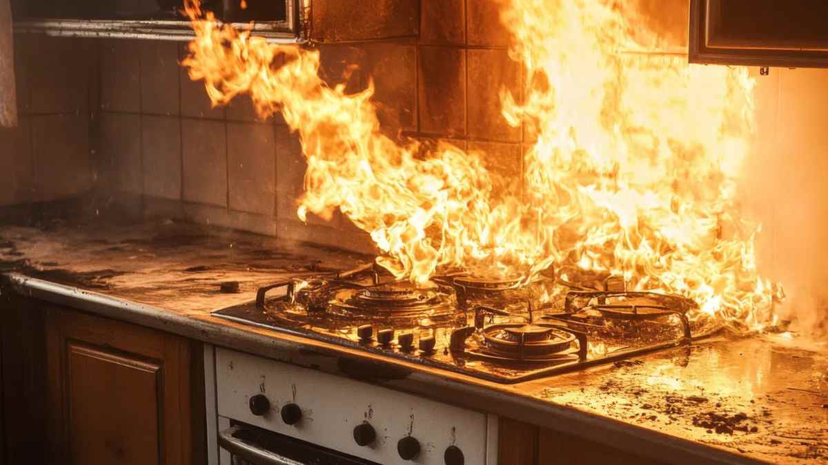 Incendio en una cocina por electrodoméstico en mal uso.