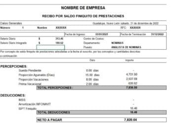 recibo finiquito prestaciones estatuto trabajadores descuento preaviso.