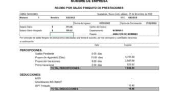 recibo finiquito prestaciones estatuto trabajadores descuento preaviso.
