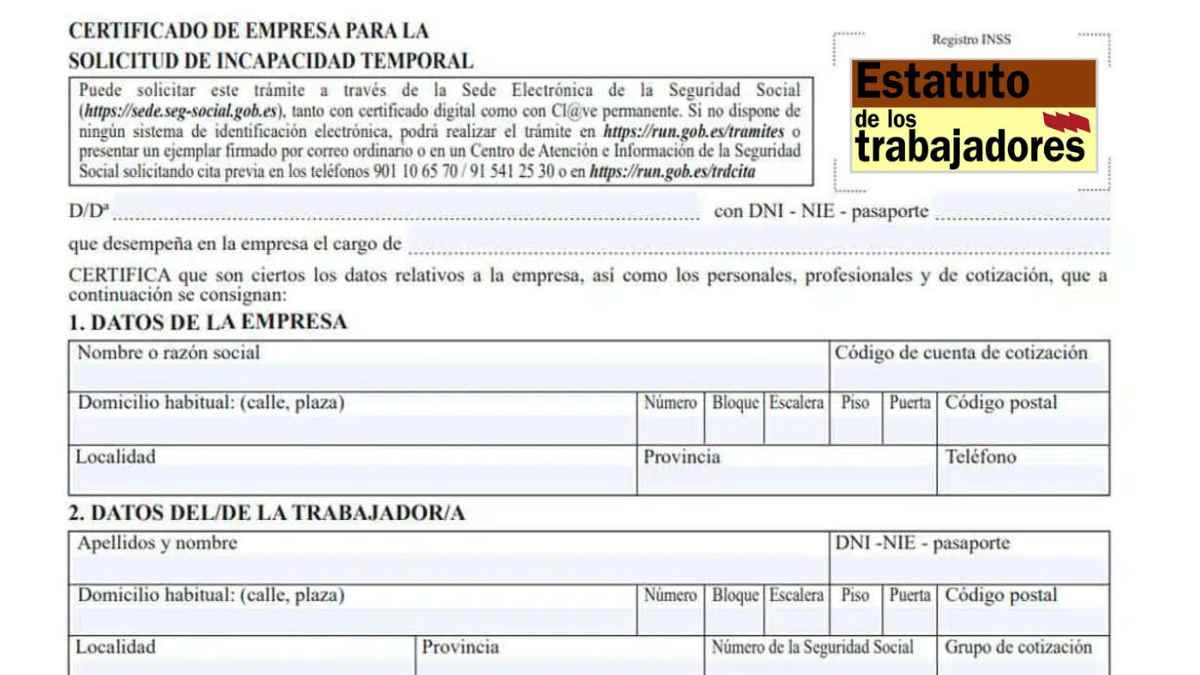 certificado incapacidad temporal estatuto trabajadores baja medica.