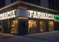 Exterior iluminado de una farmacia en Madrid que ofrecerá servicio 24 horas y reparto de medicamentos a domicilio desde 2026.