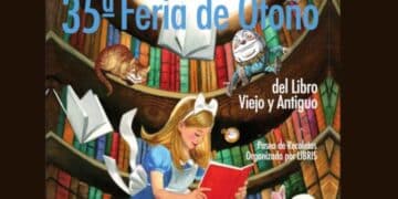 Cartel de la 35 Feria de Otoño del Libro Viejo y Antiguo en el Paseo de Recoletos Madrid 2025.