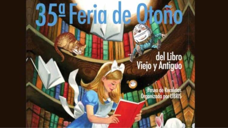 Cartel de la 35 Feria de Otoño del Libro Viejo y Antiguo en el Paseo de Recoletos Madrid 2025.