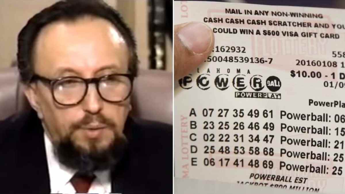 Stefan Mandel junto a un boleto de lotería Powerball con el que ganó millones aplicando su fórmula matemática.