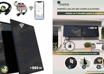 Kit solar de balcón ESUNRA 800W plug and play con dos paneles bifaciales y microinversor NEP.