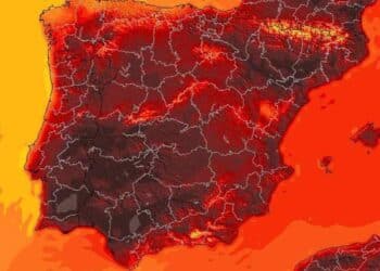 Mapa de España con altas temperaturas por ola de calor.