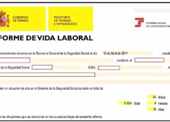 Informe de vida laboral de la Seguridad Social en España con días y años cotizados.