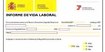Informe de vida laboral de la Seguridad Social en España con días y años cotizados.