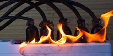 regleta quemada incendio por sobrecarga eléctrica.