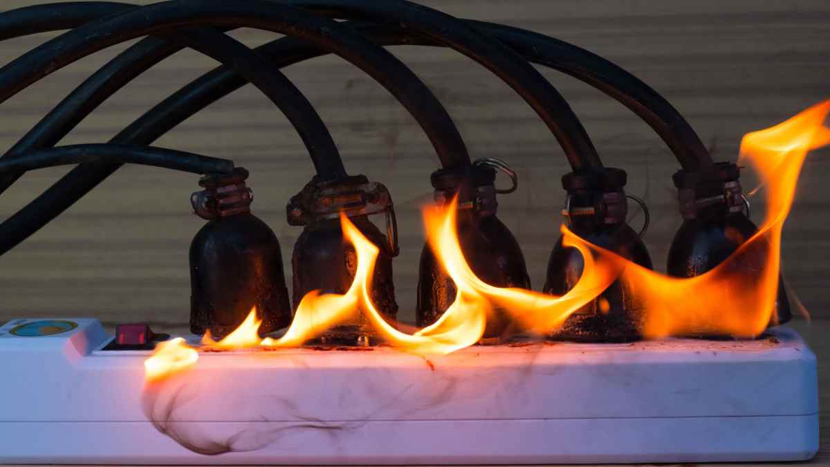 regleta quemada incendio por sobrecarga eléctrica.