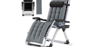 silla plegable Soontrans gris con respaldo regulable y reposacabezas, disponible en Amazon.