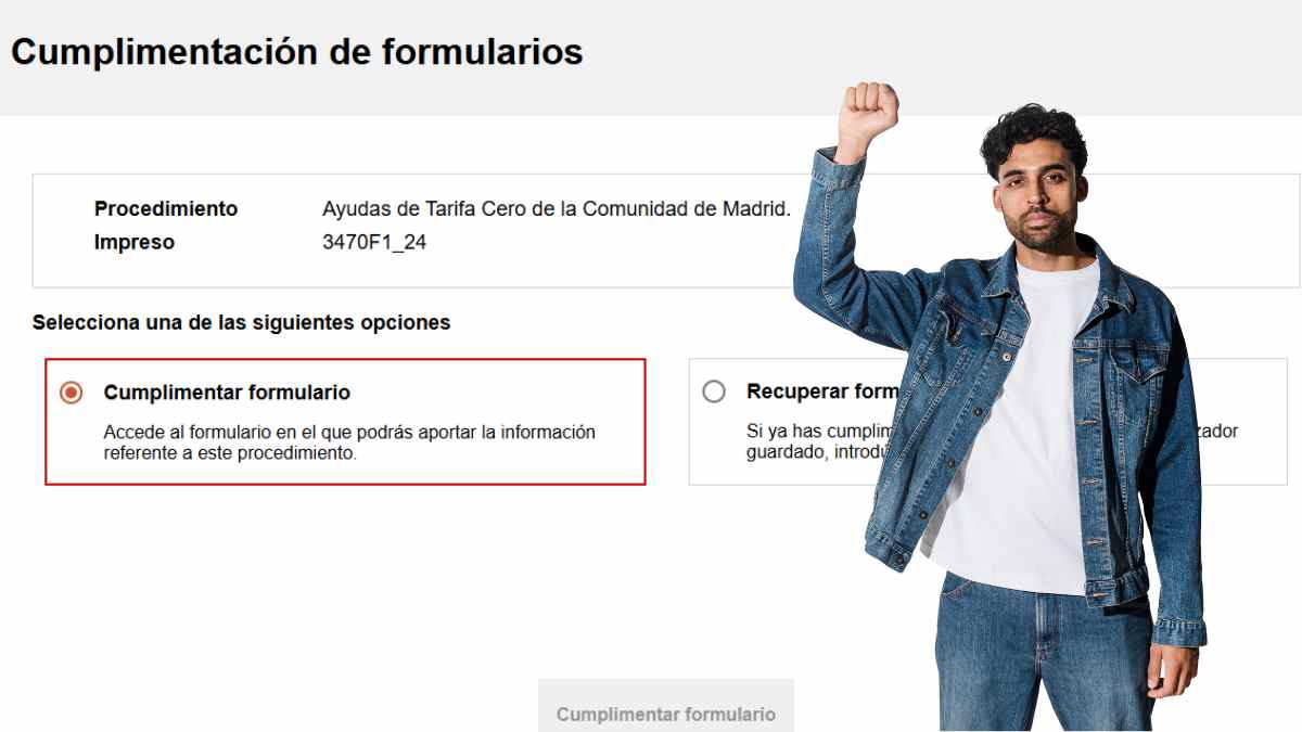 Formulario Tarifa Cero Comunidad de Madrid para nuevos autónomos.