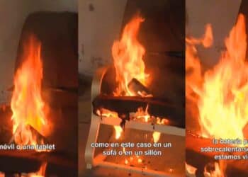 Sofá en llamas por cargar el móvil de forma incorrecta en casa.