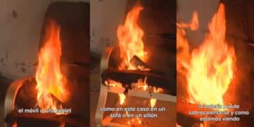 Sofá en llamas por cargar el móvil de forma incorrecta en casa.