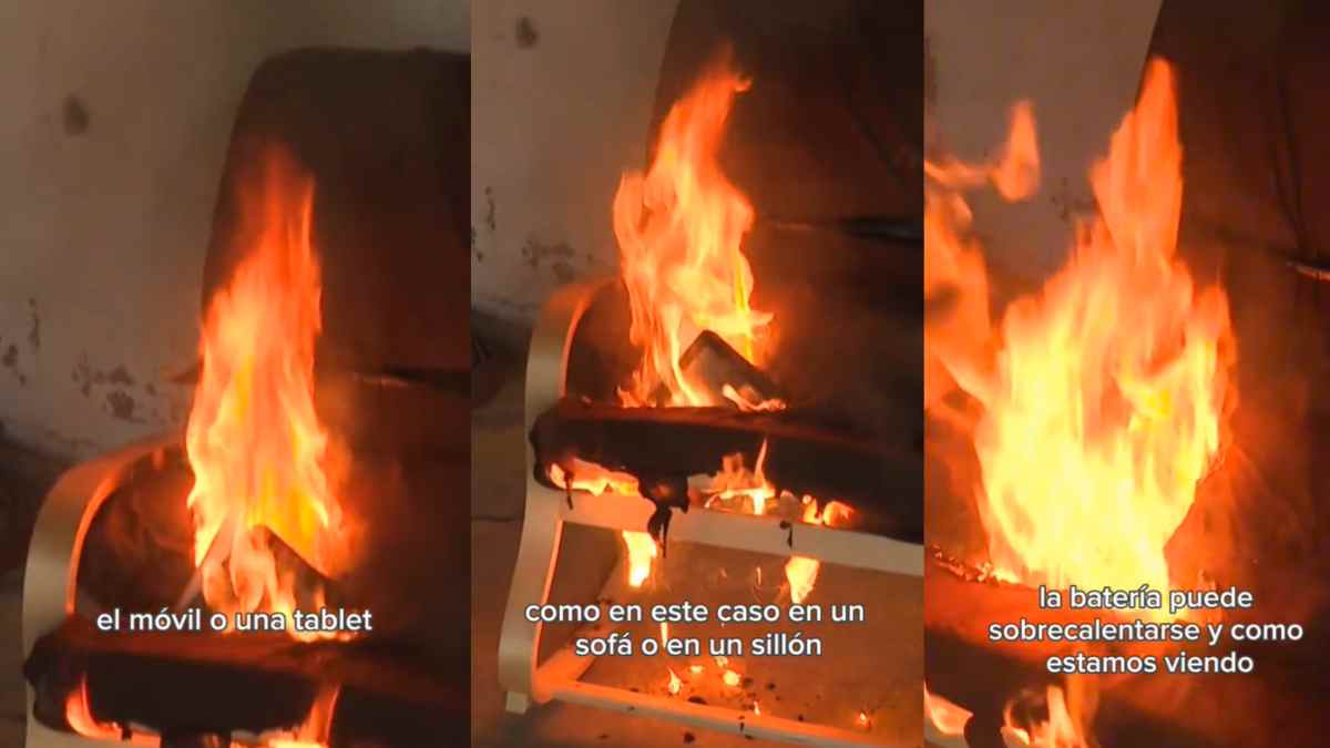 Sofá en llamas por cargar el móvil de forma incorrecta en casa.