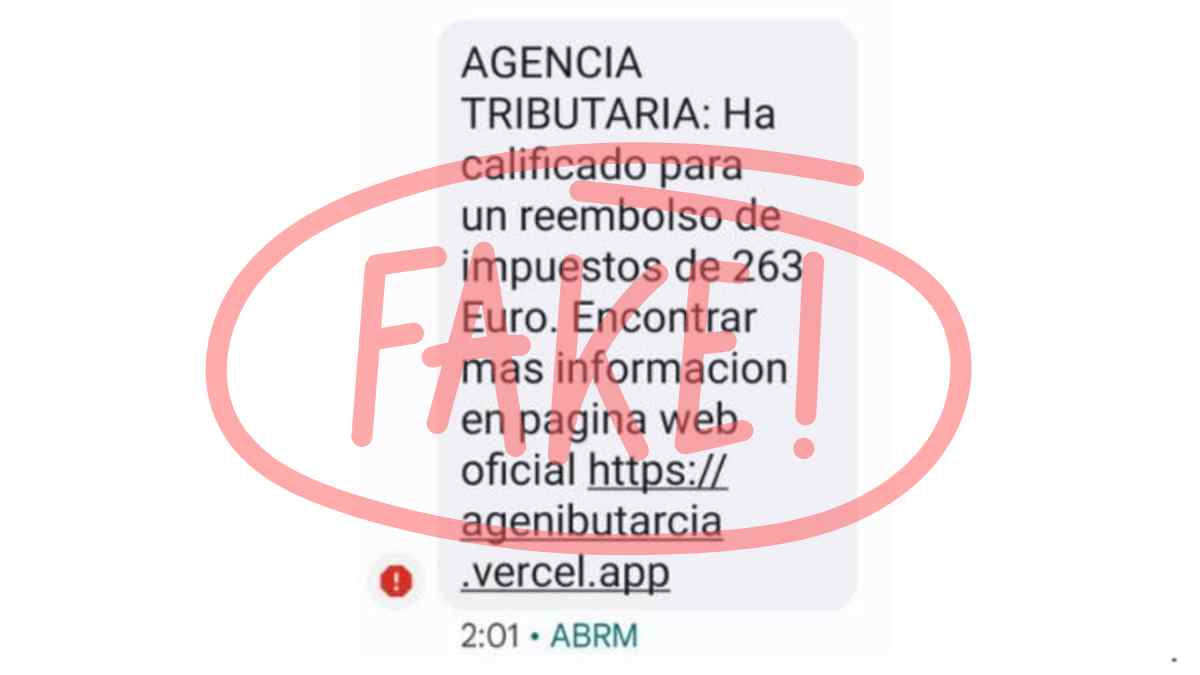 SMS falso de la Agencia Tributaria sobre devolución pendiente.