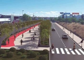 Bulevar Madrid Norte en Alcobendas con carril bici, zonas verdes y parque infantil previsto para 2027.