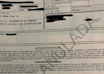 Multa del Ayuntamiento de Madrid por acceder a la ZBE sin autorización.