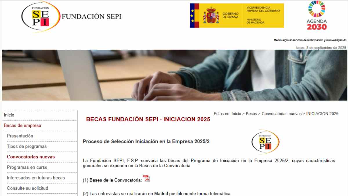 Becas Fundación SEPI 2025 para prácticas en empresa con hasta 1.100 euros mensuales.