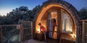 Camping en Madrid con cabañas en los árboles en la Sierra de Guadarrama.