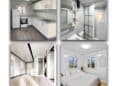Interior de casa prefabricada con cocina equipada, baño moderno, salón y dormitorio por 9.000 euros.