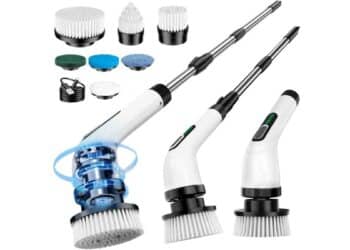 Cepillo eléctrico sin cable FYDEE con 7 cabezales intercambiables para limpieza de bañeras y azulejos.