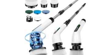 Cepillo eléctrico sin cable FYDEE con 7 cabezales intercambiables para limpieza de bañeras y azulejos.