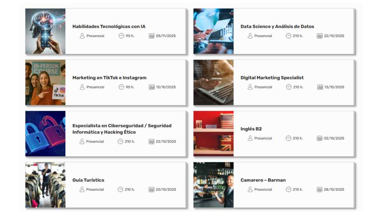 Cursos gratuitos Talento Joven octubre 2025 Garantía Juvenil Madrid.