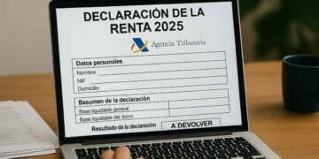 Declaración de la Renta 2025 en ordenador con devolución de Hacienda.