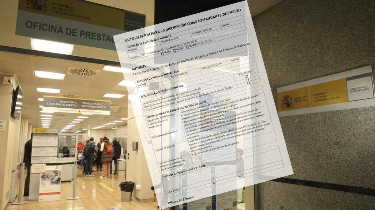 Oficina del SEPE y formulario para pedir el paro tras dimisión.