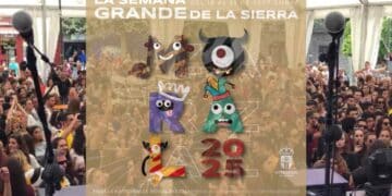 Cartel oficial Fiestas de Moralzarzal 2025 con público durante la Semana Grande de la Sierra en Madrid.