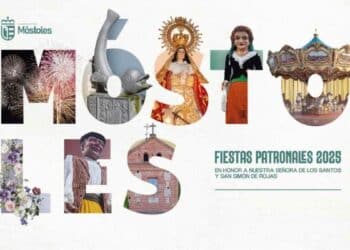 Cartel oficial Fiestas Patronales de Móstoles 2025 en honor a Nuestra Señora de los Santos y San Simón de Rojas.