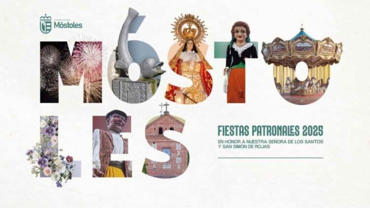 Cartel oficial Fiestas Patronales de Móstoles 2025 en honor a Nuestra Señora de los Santos y San Simón de Rojas.