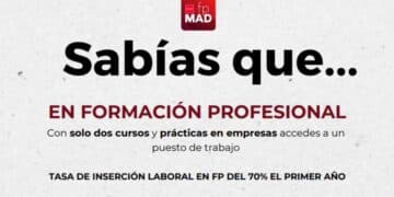 Formación Profesional Madrid inserción laboral 70 por ciento primer año.