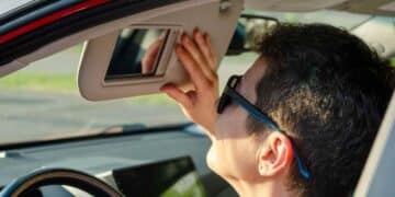 multa DGT por usar espejo de la visera del coche.