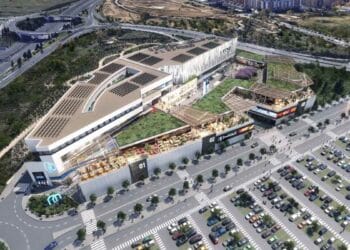 Vista aérea del centro comercial Nasas Madrid junto al Metropolitano con apertura prevista en 2027.