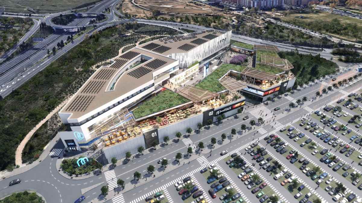 Vista aérea del centro comercial Nasas Madrid junto al Metropolitano con apertura prevista en 2027.
