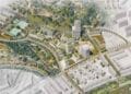 Vista aérea del proyecto urbanístico Ermita del Santo en Madrid con 530 viviendas, comercios y piscina cubierta.