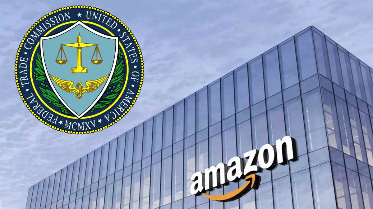 Logo de la FTC junto a sede de Amazon por reembolsos de Prime y sanción en Estados Unidos.