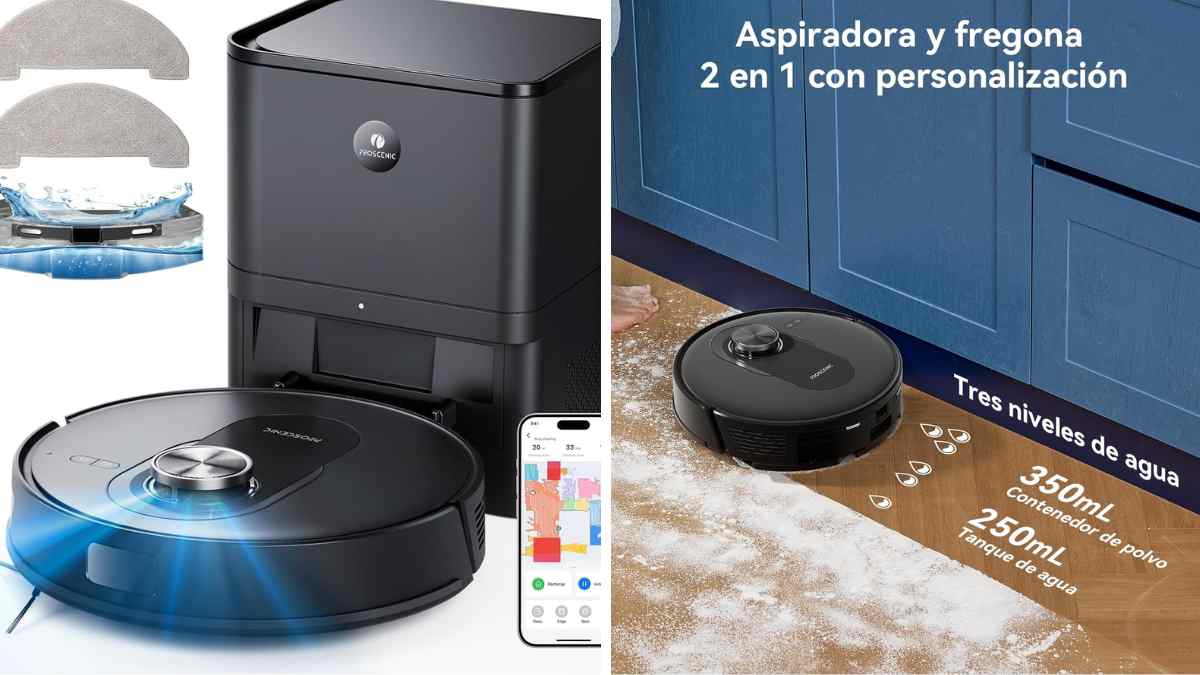 Robot aspirador Proscenic Q8 Max con estación de autovaciado y función de fregado 2 en 1.