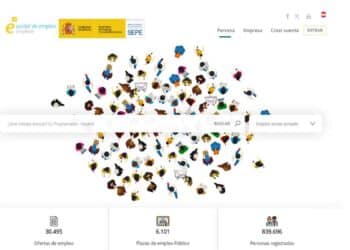 Portal Empléate del SEPE con ofertas de empleo administrativo en España.