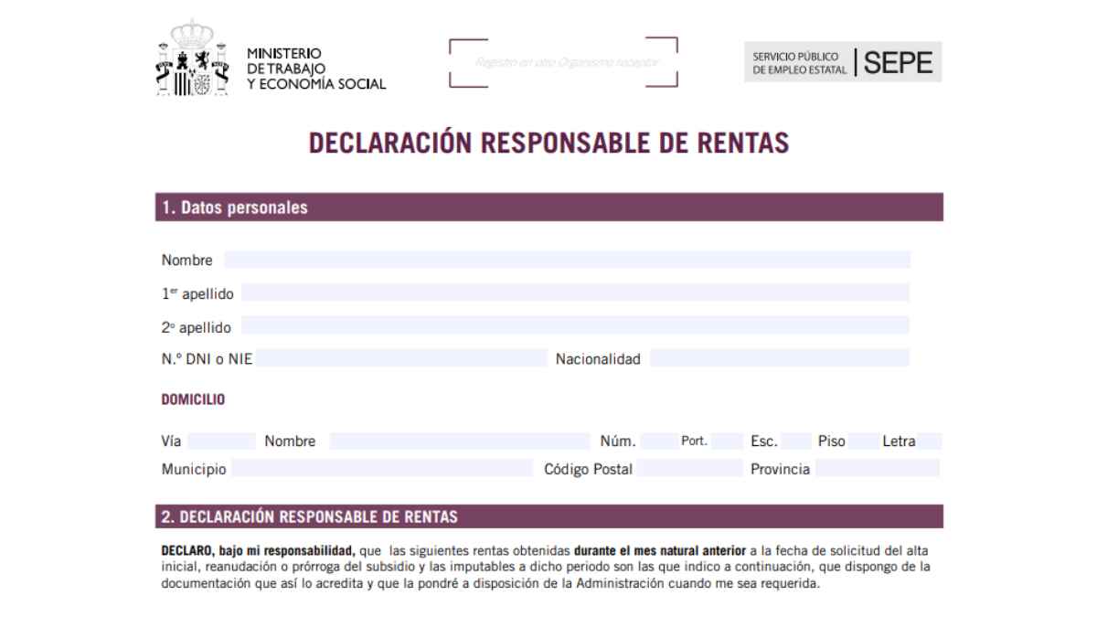 Formulario SEPE declaración responsable subsidio por desempleo cada 3 meses.