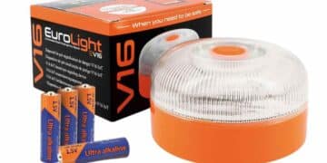 Baliza V16 EUROLIGHT homologada DGT 3.0 con SIM gratis y pilas incluidas.