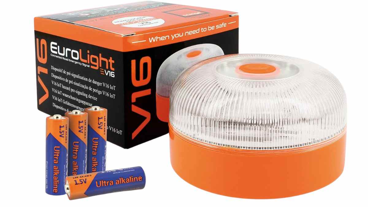 Baliza V16 EUROLIGHT homologada DGT 3.0 con SIM gratis y pilas incluidas.