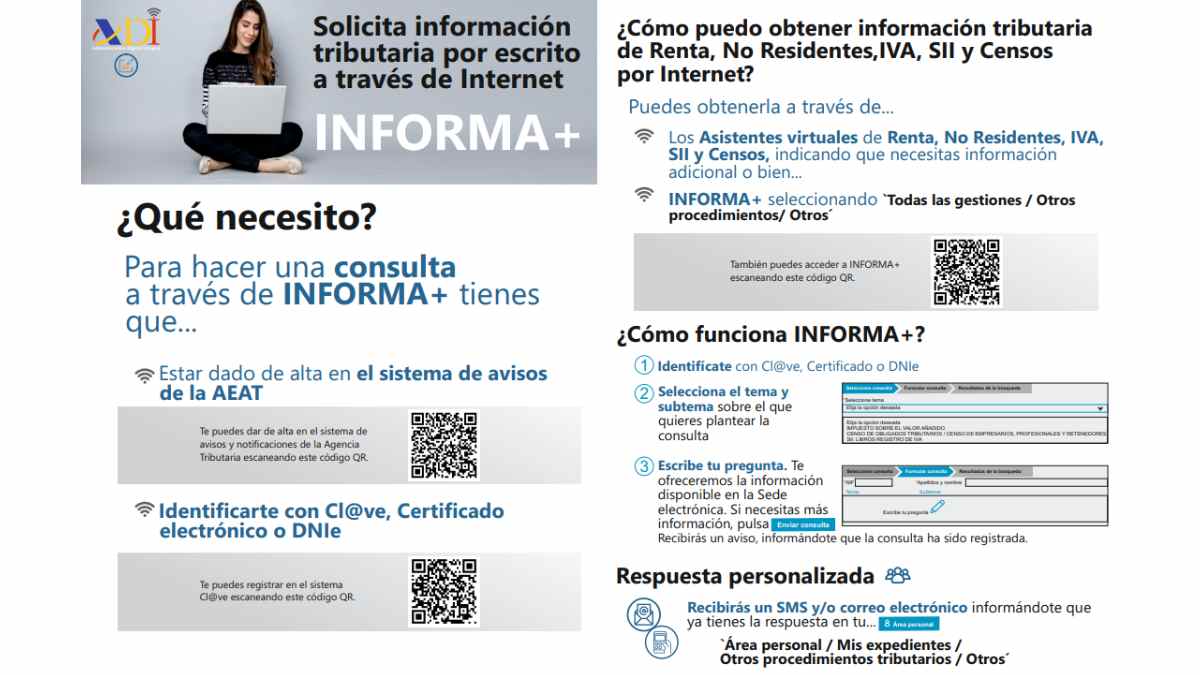 Canal Informa+ de la Agencia Tributaria para resolver dudas fiscales de autónomos y pymes sobre IVA e IRPF.
