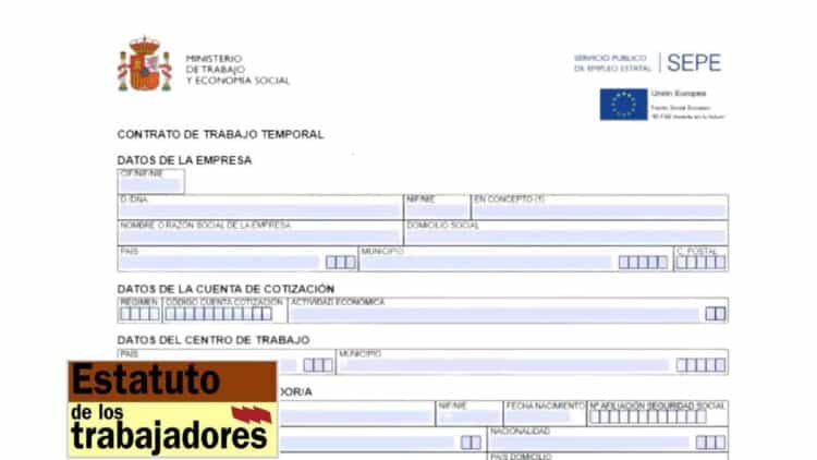 Formulario de contrato temporal del SEPE según el Estatuto de los Trabajadores.