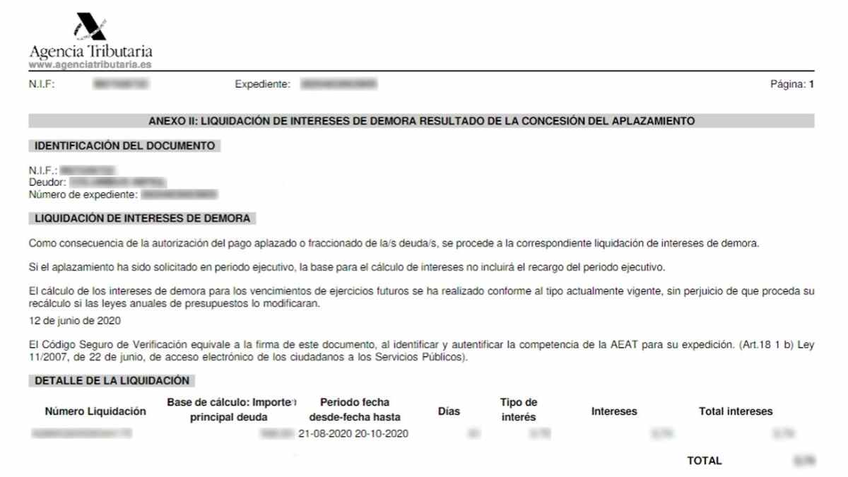 liquidación intereses agencia tributaria.